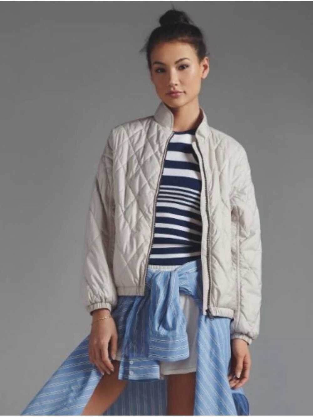 Alp N Rock Quilted Bomber Jacket in Light Cream